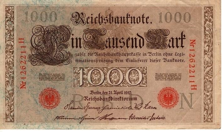 bankbiljet Duitsland, 3 x 1000 Mark ,  21 april 1910, Postzegels en Munten, Bankbiljetten | Europa | Niet-Eurobiljetten, Ophalen of Verzenden