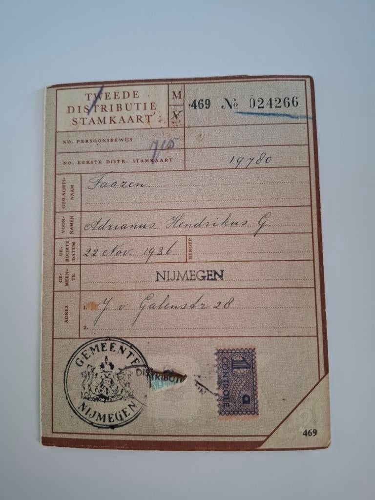 2e distrbutie stamkaart Nijmegen bonkaart wo2, Verzamelen, Militaria | Tweede Wereldoorlog, Ophalen of Verzenden, Nederland