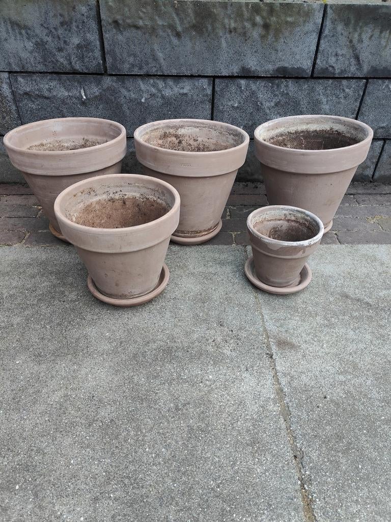 5 Terracotta potten, Ophalen, Gebruikt, Rond, Minder dan 40 cm