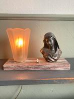 Antieke bronzen Jezus en Maria lampjes op marmeren voet, Antiek en Kunst, Ophalen of Verzenden
