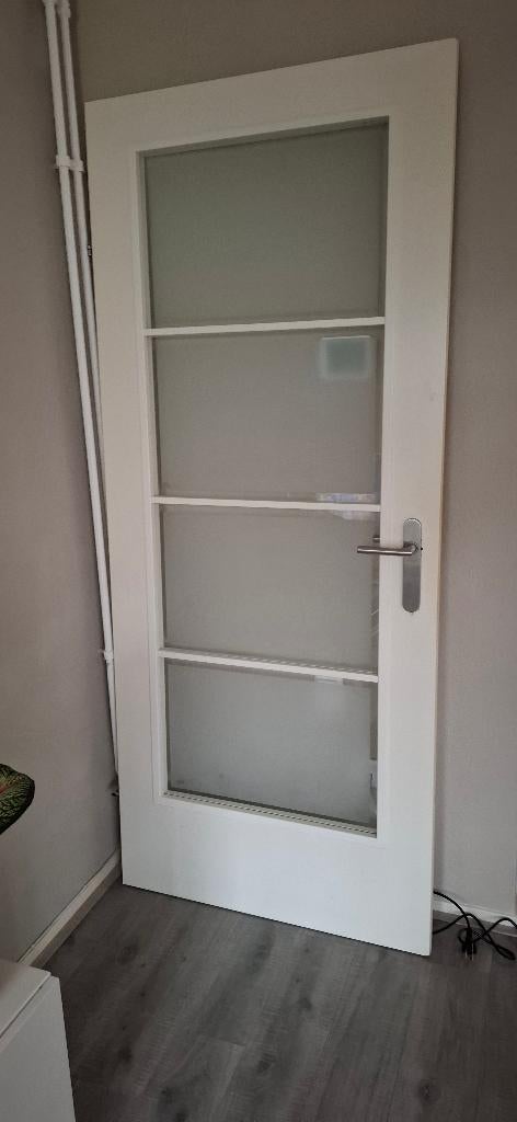 Glazen opdekdeur linksdraaiend 88 x 211.5, Doe-het-zelf en Verbouw, Deuren en Horren, Ophalen, Gebruikt, 80 tot 100 cm, Binnendeur