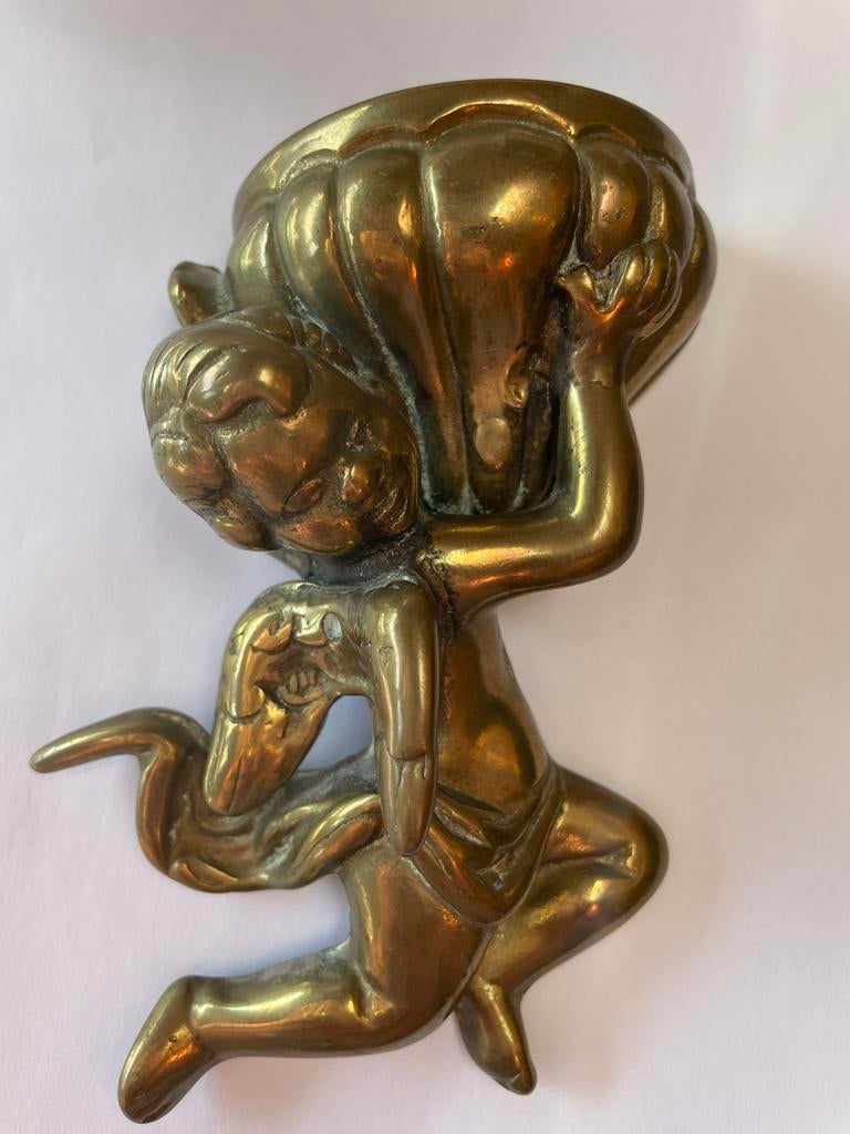 Wijwaterbakje messing, knielende engel 15 cm, Ophalen of Verzenden