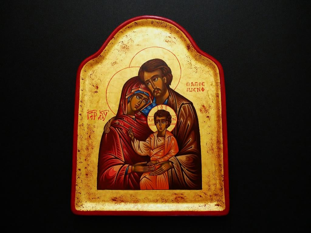 Groot Icoon De Heilige Familie uit Bosnië met bladgoud, Ophalen of Verzenden