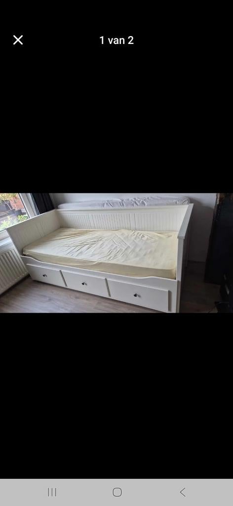 IKEA Hemnes Bedbank - Wit met opberglades, Gebruikt, Eenpersoons, Wit, Ophalen of Verzenden