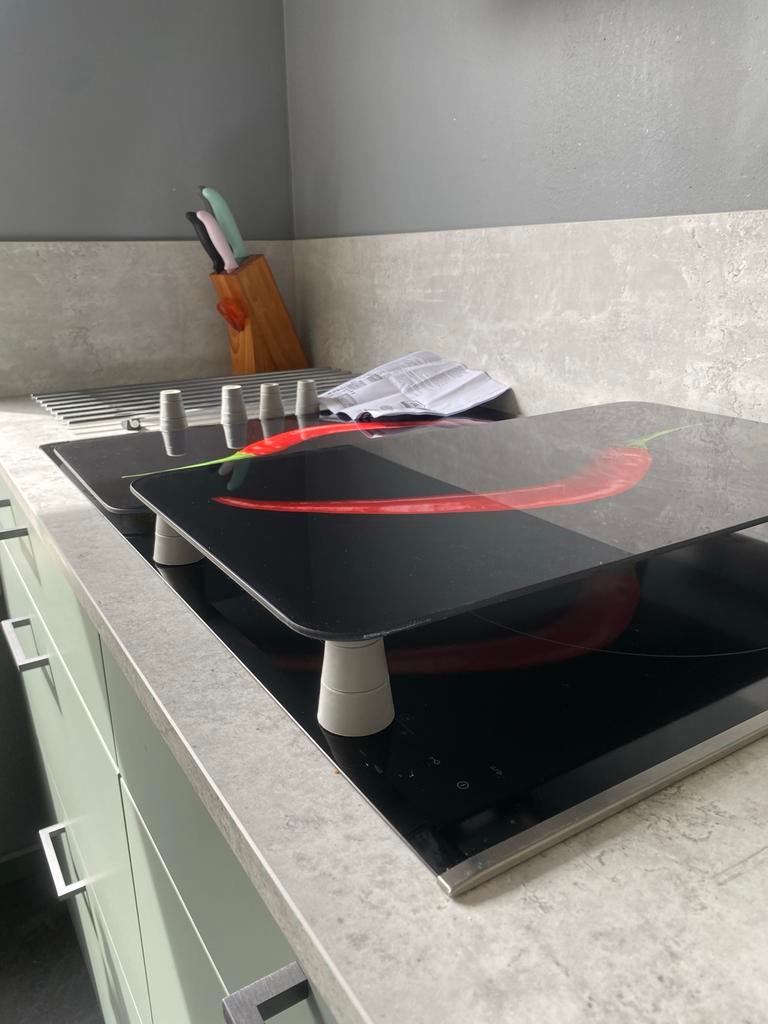 Glazen afdekplaten kookplaat met chilipeper design, Ophalen of Verzenden, Zo goed als nieuw, Zwart, Overige merken