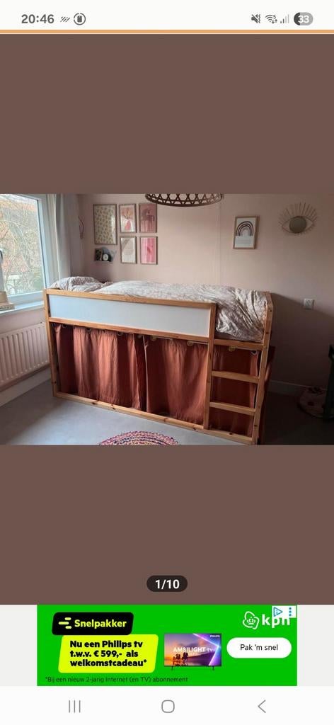 Kura bed met gordijntjes - IKEA kinderbed, Kinderen en Baby's, Kinderkamer | Bedden, Ophalen, 85 tot 100 cm, Gebruikt, Hoogslaper of Stapelbed