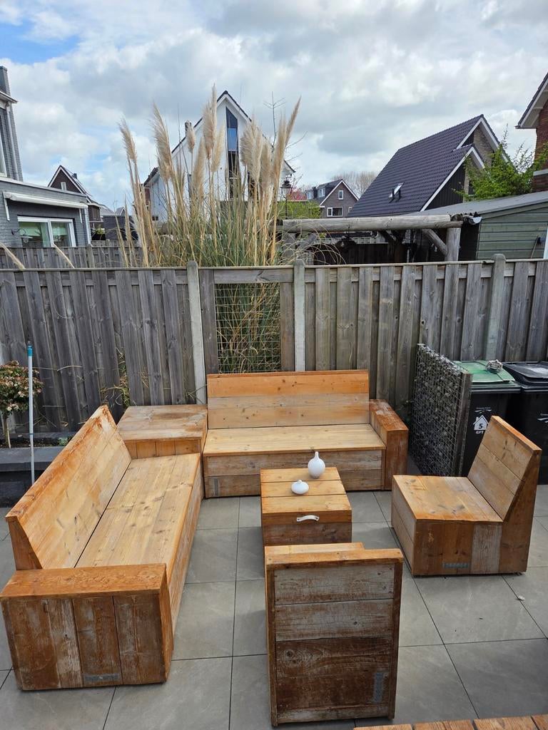Zeer complete loungeset van steigerhout, Ophalen, Gebruikt, Steigerhout, 8 zitplaatsen
