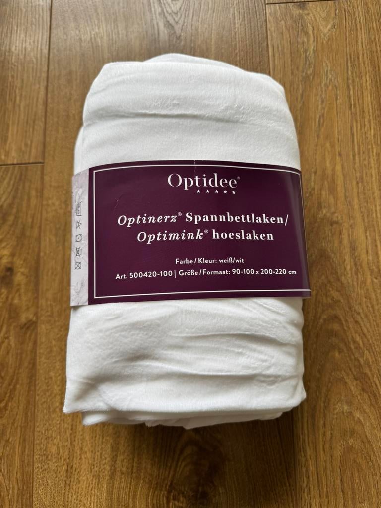 Optidee Optimink hoeslaken 1-persoons, Huis en Inrichting, Eenpersoons, Nieuw, Ophalen of Verzenden, Wit