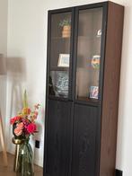 Ikea Billy Boekenkast Bruin met Oxberg Vitrine deuren zwart, Ophalen, Met deur(en), 50 tot 100 cm, Zo goed als nieuw