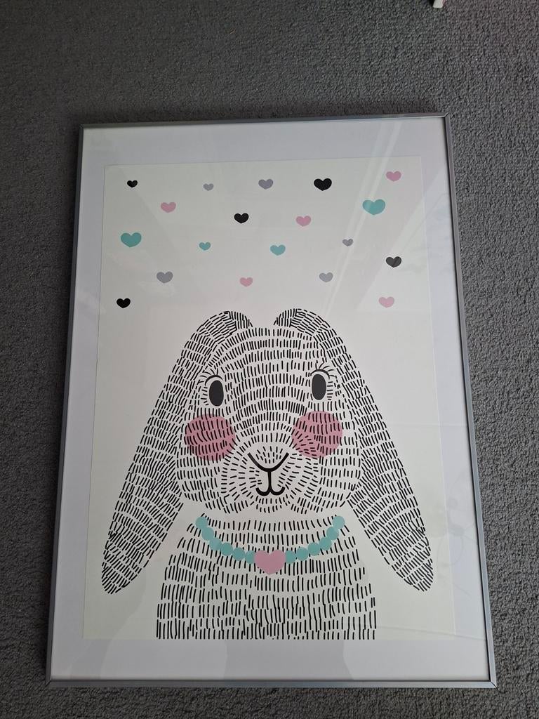 Schattig konijn poster in IKEA lijst 50x70 cm, Huis en Inrichting, Woonaccessoires | Schilderijen, Tekeningen en Foto's, Ophalen