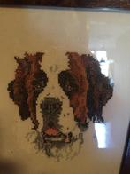 Sint Bernard hoofd geborduurd en ingelijst, Antiek en Kunst, Kunst | Etsen en Gravures, Ophalen of Verzenden