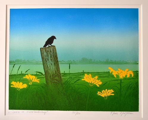 Hans Heijman : Joris in rivier landschap, Antiek en Kunst, Kunst | Etsen en Gravures, Ophalen of Verzenden
