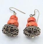 Zilveren Oorbellen met Bloedkoraal, Sieraden, Tassen en Uiterlijk, Antieke sieraden, Verzenden, Zilver