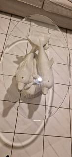 Salontafel ovaal glas met dolfijnen zie omschr., Huis en Inrichting, Tafels | Salontafels, Ophalen, Gebruikt, 100 tot 150 cm, 50 tot 100 cm