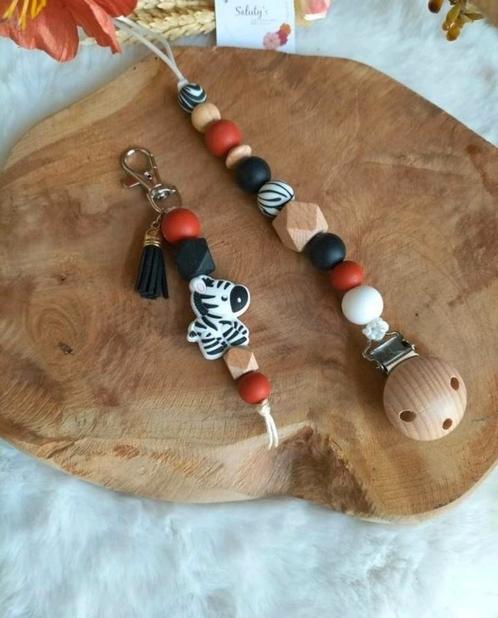 Nieuw • Setje Brique of groen • Speenkoord & Tashanger Zebra, Kinderen en Baby's, Kraamcadeaus en Geboorteborden, Nieuw, Kraamcadeau