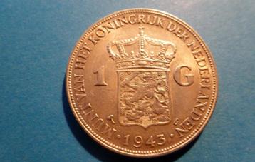 Prachtige zilveren Gulden 1943 D van WILHELMINA! beschikbaar voor biedingen