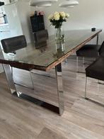 Eettafel. 245 x 105 cms. Bielzen met glasplaat, Huis en Inrichting, Tafels | Salontafels, Ophalen, 200 cm of meer, 50 tot 100 cm