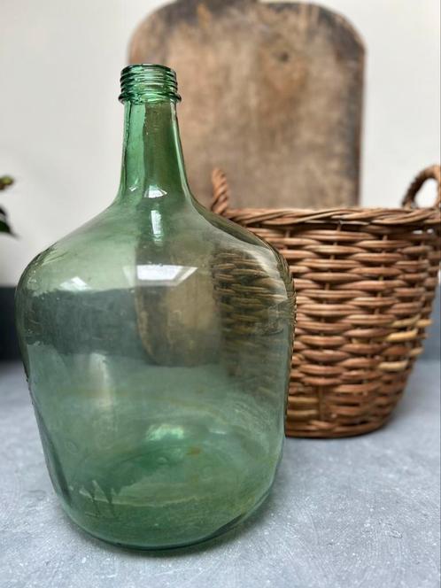 Groene gistfles in originele mand franse wijnkruik, Antiek en Kunst, Curiosa en Brocante, Ophalen of Verzenden