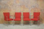 ZGANieuw! 4 rode stoffen Bert Plantagie Style design stoelen, Huis en Inrichting, Vier, Design, Metaal, Zo goed als nieuw