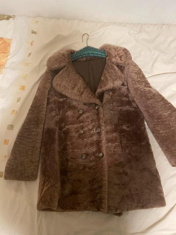 Vintage Mouton Jas, Kleding | Dames, Jassen | Winter, Gedragen, Maat 42/44 (L), Bruin, Ophalen of Verzenden