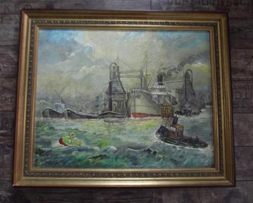 havengezicht Rotterdam, Antiek en Kunst, Kunst | Schilderijen | Klassiek, Ophalen of Verzenden