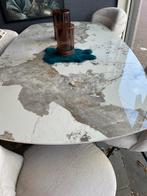 Luxe witte marmeren eettafel | Deens ovaal |brons onderstel, 100 tot 150 cm, Ophalen of Verzenden, Vijf personen of meer, Rechthoekig