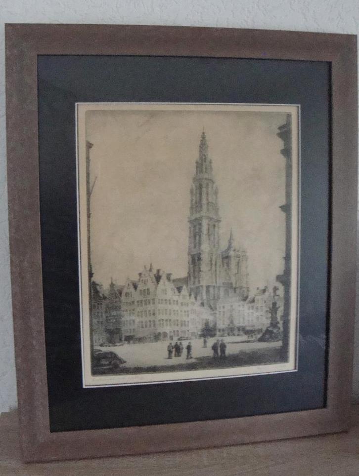 Romain Malfiet - Kathedraal te Antwerpen - nieuw / ingelijst, Antiek en Kunst, Kunst | Etsen en Gravures, Ophalen of Verzenden
