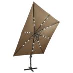 Parasol nieuw in doos 3x3 met LED verlichting taupe, Nieuw, Zweefparasol, Ophalen of Verzenden, Kantelbaar