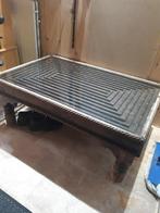 Salontafel teakhout india stijl., Ophalen, Gebruikt, 50 tot 75 cm, Glas