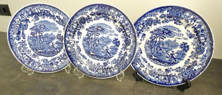 P.Regout - Amazone - 3 blauwe borden, Antiek en Kunst, Antiek | Servies los, Ophalen