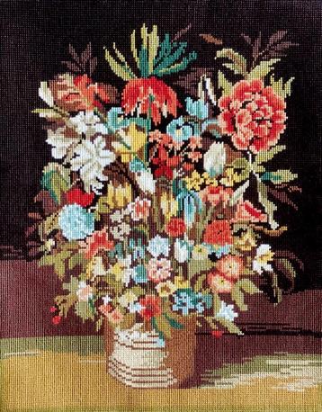 Borduurwerk, zijde, bloem, stilleven, Breughel, vintage beschikbaar voor biedingen