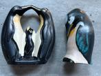 Pinguïn Familie Hout Steen Beelden 2 stuks, Antiek en Kunst, Ophalen of Verzenden