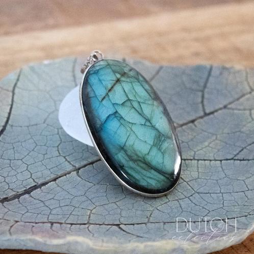 Blauwgroene Labradoriet Hanger, Grote Edelsteenhanger, Sieraden, Tassen en Uiterlijk, Kettinghangers, Zo goed als nieuw, Steen of Mineraal
