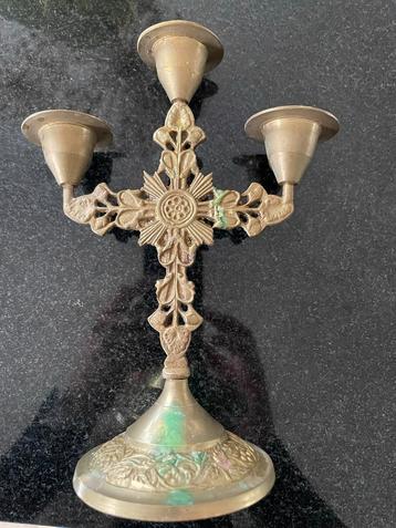 Antieke messing kandelaar voor 3 kaarsen (wd-30) beschikbaar voor biedingen