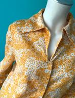 Vintage jaren 70 blouse geel/wit bloemmotief maat 40, Maat 38/40 (M), Verzenden, Geel, Vintage