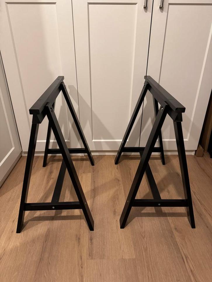 Ikea Oddvald schragen - zwarte bureau of tafel poten, Diversen, Bureau-accessoires, Zo goed als nieuw, Ophalen