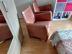 Zacht lederen fauteuils in terra cotta kleur., Huis en Inrichting, Fauteuils, Ophalen, Gebruikt, 75 tot 100 cm, 50 tot 75 cm