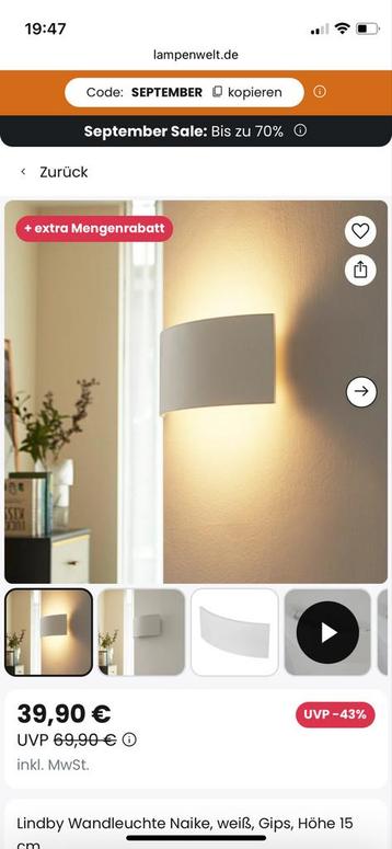 Lindby Naike Wandlamp - Nieuw in doos beschikbaar voor biedingen