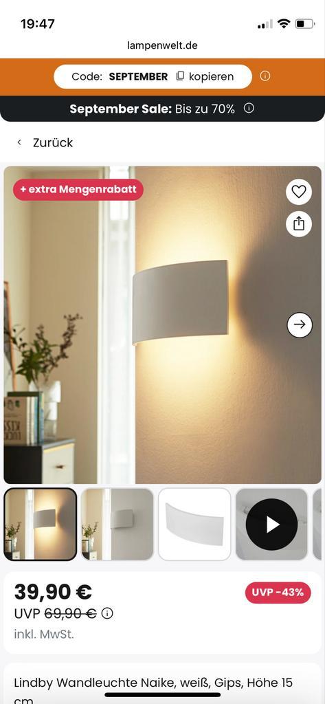 Lindby Naike Wandlamp - Nieuw in doos, Huis en Inrichting, Lampen | Wandlampen, Nieuw, Ophalen of Verzenden
