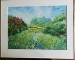 Mees Douglas (1945), Bloementuin. Aquarel. 90/73 cm., Ophalen, Zo goed als nieuw, Schilderij, 75 tot 100 cm