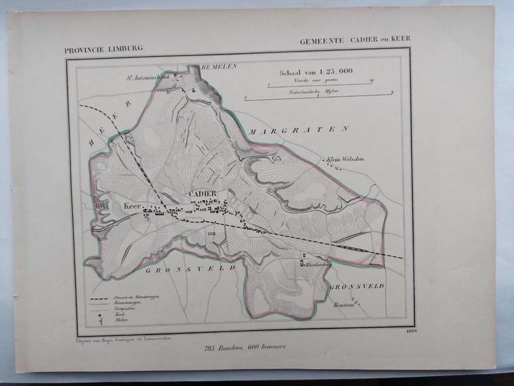 15 / Gemeente Cadier en Keer Limburg Litho door J. Kuyper, Antiek en Kunst, Kunst | Litho's en Zeefdrukken, Ophalen of Verzenden