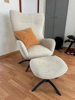 Fauteuil wit beige NIEUW met voetbankje (armstoel, zetel), Ophalen, Nieuw, Stof