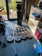Gewichten, dumbells, barbell (180cm) en halterbank, Ophalen, Zo goed als nieuw, Fitnessbank