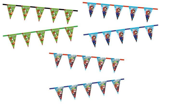 Super Mario vlaggenlijn - slinger met naam & foto - 6 meter, Hobby en Vrije tijd, Feestartikelen, Nieuw, Versiering, Verjaardag