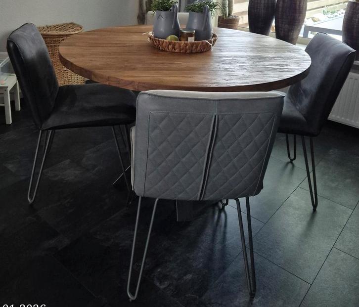 Eetkamerstoelen Nubuck/ leatherlook -zie beschrijving, Huis en Inrichting, Stoelen, Zo goed als nieuw, Eén, Metaal, Stof, Grijs