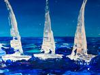 Acrylic painting “Forward to the Sun” – sailboats at sea, Antiek en Kunst, Kunst | Schilderijen | Modern, Ophalen of Verzenden