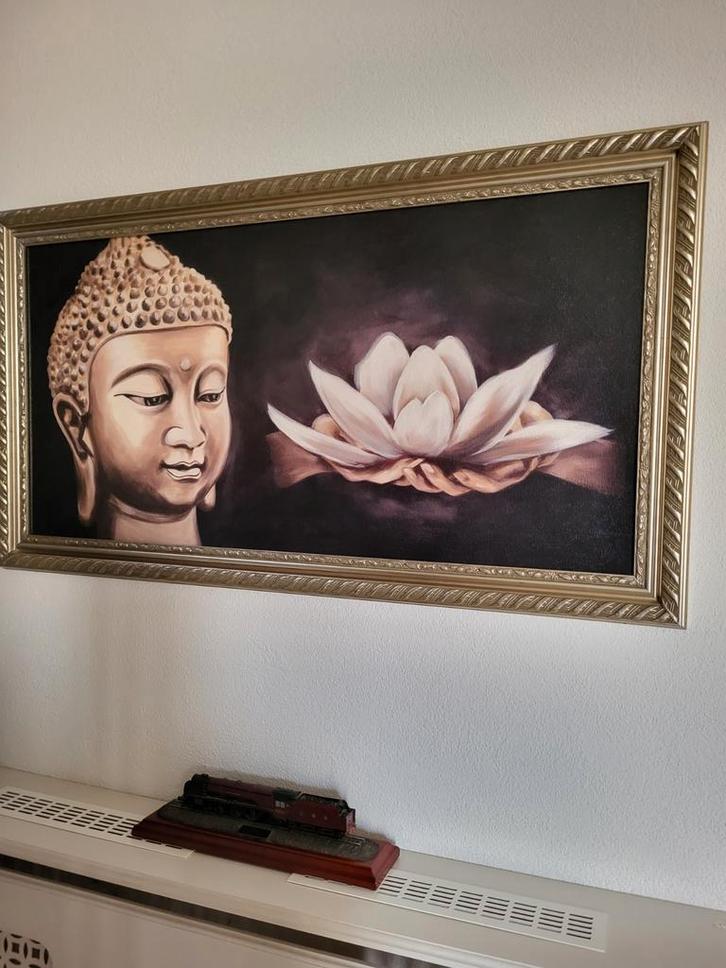 Boeddha en Lotus Schilderij, Antiek en Kunst, Kunst | Schilderijen | Klassiek, Ophalen of Verzenden