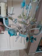 Brocante Franse hanglamp met mooie gekleurde bloemen, Huis en Inrichting, Lampen | Kroonluchters, Ophalen of Verzenden, Zo goed als nieuw