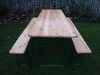 Te huur duitse biertafels 220x 70 cm incl. bankjes., Ophalen, Zo goed als nieuw, Rechthoekig, Hout