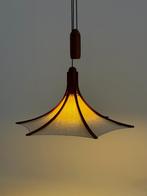 Mid-century teakhouten hanglamp van Domus met linnen kap, Ophalen, Domus, -, Hout